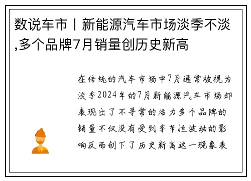 数说车市丨新能源汽车市场淡季不淡,多个品牌7月销量创历史新高