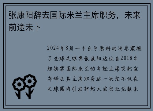 张康阳辞去国际米兰主席职务，未来前途未卜